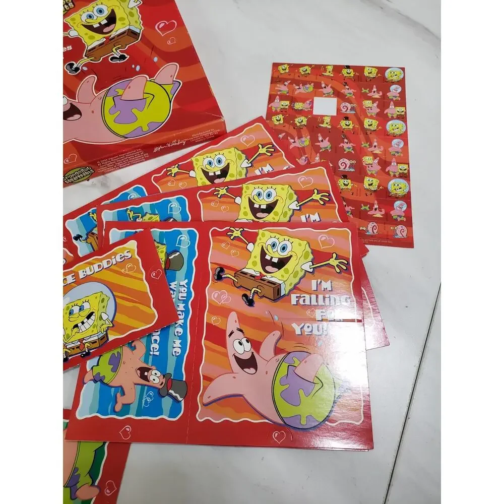 SpongeBob Nickelodeon 32 Valentines Cards with Stickers‎ VTG 2000'S y2k